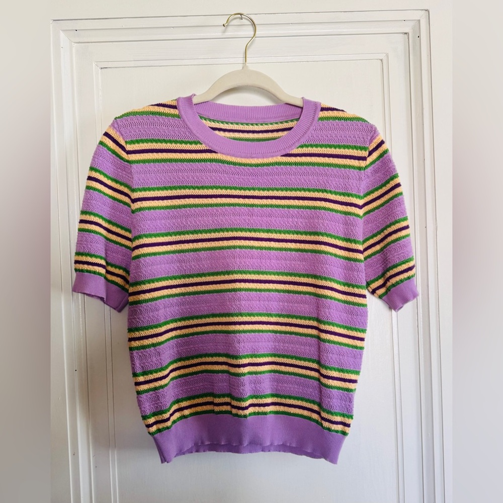 Made in Korea Lilac Striped Short Sleeve Knit Top